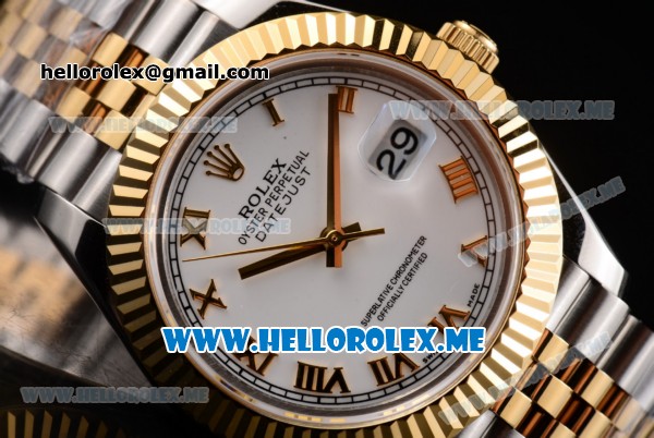 Rolex Datejust II Asia 2813 Automatic Two Tone Case/Bracelet with White Dial and Roman Numeral Markers (BP) - Click Image to Close